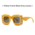 Retro yellow square frame sunglasses with black lenses and white radial stripe design - Yellow Frame Grey Lens