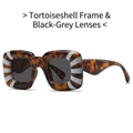 Square tortoise shell sunglasses with white stripes and dark grey lenses for fashion - Tortoise Frame Gray Lens