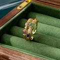 Bague ouverte luxueuse plaquée or 18 carats avec zircons multicolores éclatants - Style Perles à Double Couche (J24216) / Doré