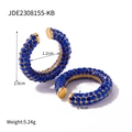 18K gold plated C-hoop earrings featuring dense blue cubic zirconia pave inlays - Deep Blue Style (E2308155-KB)
