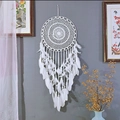 White bohemian dream catcher with soft feathers and beads for wall decoration - White Vintage Style B