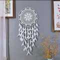 Handmade large white bohemian dream catcher with delicate feathers and lace crochet decor - Sunflower Shaggy