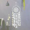 White bohemian large dream catcher with feathers and lace for wall hanging decor - Dream Catchers