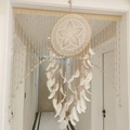 Large bohemian white dream catcher with handmade crochet star and soft feathers - Vintage Feather