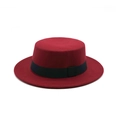 Vintage wine red wool boater hat with a classic black ribbon band for autumn and winter - One Size / Burgundy