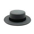 Classic grey felt boater hat with black ribbon band for men and women - One Size / Gray