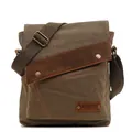 Borsa a tracolla vintage in tela verde oliva con dettagli in pelle marrone e tracolla regolabile - Verde Militare