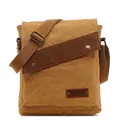 Borsa a tracolla retrò in tela kaki con finiture in pelle marrone e rivetti in metallo - Cachi