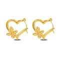Gold plated stainless steel heart earrings with floral detail for women - Heart Floral Earrings (FY6081) / Gold