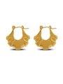 Elegant gold-plated stainless steel hoop earrings with textured ripple design - Fy6150