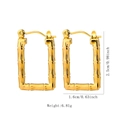 Gold stainless steel bamboo rectangle earrings with dimensions and weight display - Bamboo Texture Rectangular Hoop (FY6006)