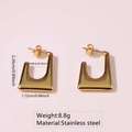 Gold plated stainless steel geometric rectangular hoop earrings weighing 8.8 grams - Fy6072