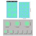 Luminous Christmas snowflake wall stickers set showing detailed size measurements for two sheets - BQ654 Colorful Enhanced Luminous Snowflake