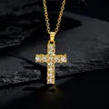 Close-up of a gold cross pendant necklace with sparkling cubic zirconia on dark stone - Gold Round Diamond Dense Pavé (款式65)