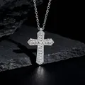 Detail of silver cross necklace with pavé-set zircons on a textured black stone base - Silver Classic Pavé Cross (款式66)
