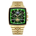Luxury gold tonneau chronograph watch with green sunray dial and diamond markers - All Gold Band Green Dial (EU Standard + Butterfly Clasp)