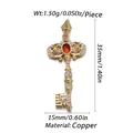 Macro detail of a vintage golden key pendant with red gemstone and micro-pave zircons - CX144-11 Red Stone Key Pendant