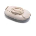 Minimalist beige faux leather zipper pouch with grey details and thin shoulder strap - Beige Fashion Storage Bag