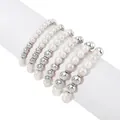 Set of 6 layered pearl and silver bead elastic bracelets with minimalist French style - Silver