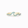 Elegant wavy s925 silver ring in gold finish with sparkling blue gemstones - US 5 / Gold (Light Blue Zirconia)
