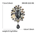 Specifiche delle dimensioni per una spilla vintage di lusso con cristalli neri e strass - Nero