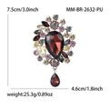 Spilla di lusso vintage con gemma rossa a pera e cristalli multicolore 7,5x4,6cm - Viola
