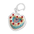 Portachiavi a forma di cuore in acrilico blu con torta e scritta rosa e chiusura in argento - Stile Ciliegia Lettera Happy / Torta a Cuore Blu (B4)