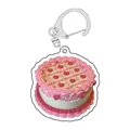 Portachiavi retrò anni '90 in acrilico con torta alla panna rosa, cuore rosso e gancio argento - Stile a Maglia a Cuore / Torta Rotonda Rosa (B1)