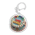 Portachiavi in acrilico con torta nuziale blu, lettere colorate e anello in argento - Stile Happy Wedding / Torta Tonda Ondulata Blu (B3)