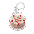 90s vintage acrylic birthday cake keychain with Happy 1000 Days text and pink cream design - Double Layer Cream Cake (B6)
