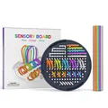 Educational sensory activity board with colorful silicone ropes and product packaging box - Hole Sensory Board Dark Blue