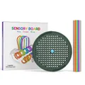 Sensory activity board toy set with dark green base, colorful rods, and white packaging - Green Hole Sensory Board
