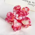 Red and white marble pattern flower hair claw clip in acetate finish for women - Rose Red
