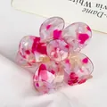 Pink and purple marble textured acetate flower hair claw clip for elegant hairstyles - Koi Pink