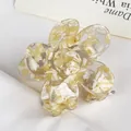 Floral acetate hair claw clip with yellow and white marble pattern for women - Crystal Yellow