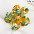 Acetate floral hair claw clip in green and yellow patchwork petals for elegant hairstyling - Tropical Yellow-Green