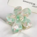 Floral acetate hair claw clip with green pink marble pattern in Korean style - Light Pink Green