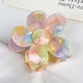 Pastel flower hair claw clip with colorful marble texture and acetate finish for women - Light Multi-color