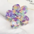 Floral hair claw clip with colorful spotted acetate flower pattern for elegant hair styling - Purple & Green