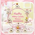 Flocked resin cat figurines blind box set with diverse cute props on pink display - 0308 Fluffy Milk Candy Cat Box 8 / Random One