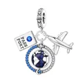 Silver travel charm with passport, airplane and blue globe for DIY bracelets - Otc1558 - Airplane Earth Passport Pendant