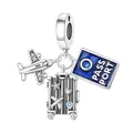 Travel charm pendant with silver airplane, vintage suitcase and blue enamel passport - Otc1583 - Airplane Passport Suitcase Pendant