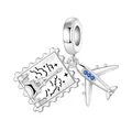 Silver travel charm with Eiffel Tower stamp and blue gemstone airplane pendant - Otc1671 - Eiffel Tower Stamp Airplane Pendant