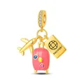 Travel theme pendant with gold plane, pink suitcase and passport charm for DIY jewelry - Pac291-gd - Luggage Airplane Passport And Three-piece Set