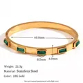 Stainless steel 18K gold plated bangle with five rectangular green gemstones for women - Five Rectangular Green Zirconia Clasp Bangle