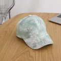 Detail of mint green tie-dye baseball cap with sparkling rhinestone flower embellishments - Child Style (Adjustable) / Green