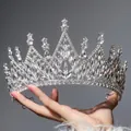 Elegant baroque silver tiara with marquise and round rhinestones in a spiky crown design - Silver