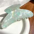 Mint green and ivory marble acetate hair claw clip with a pearlescent glossy finish - Light Green 11CM