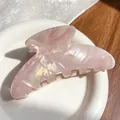 Iridescent pink butterfly hair claw clip with pearlescent acetate finish for women - Pink 11CM