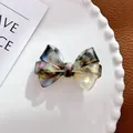 Elegant vintage marbled acetate bow hair accessory with colorful iridescent finish - Duckbill Hair Clips / 5.4cm / Dazzle Grey-Duckbill Clip